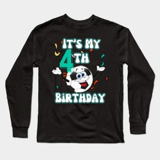 Funny It's My 4th Birthday 4 Years Old Soccer Ball Kids Long Sleeve T-Shirt